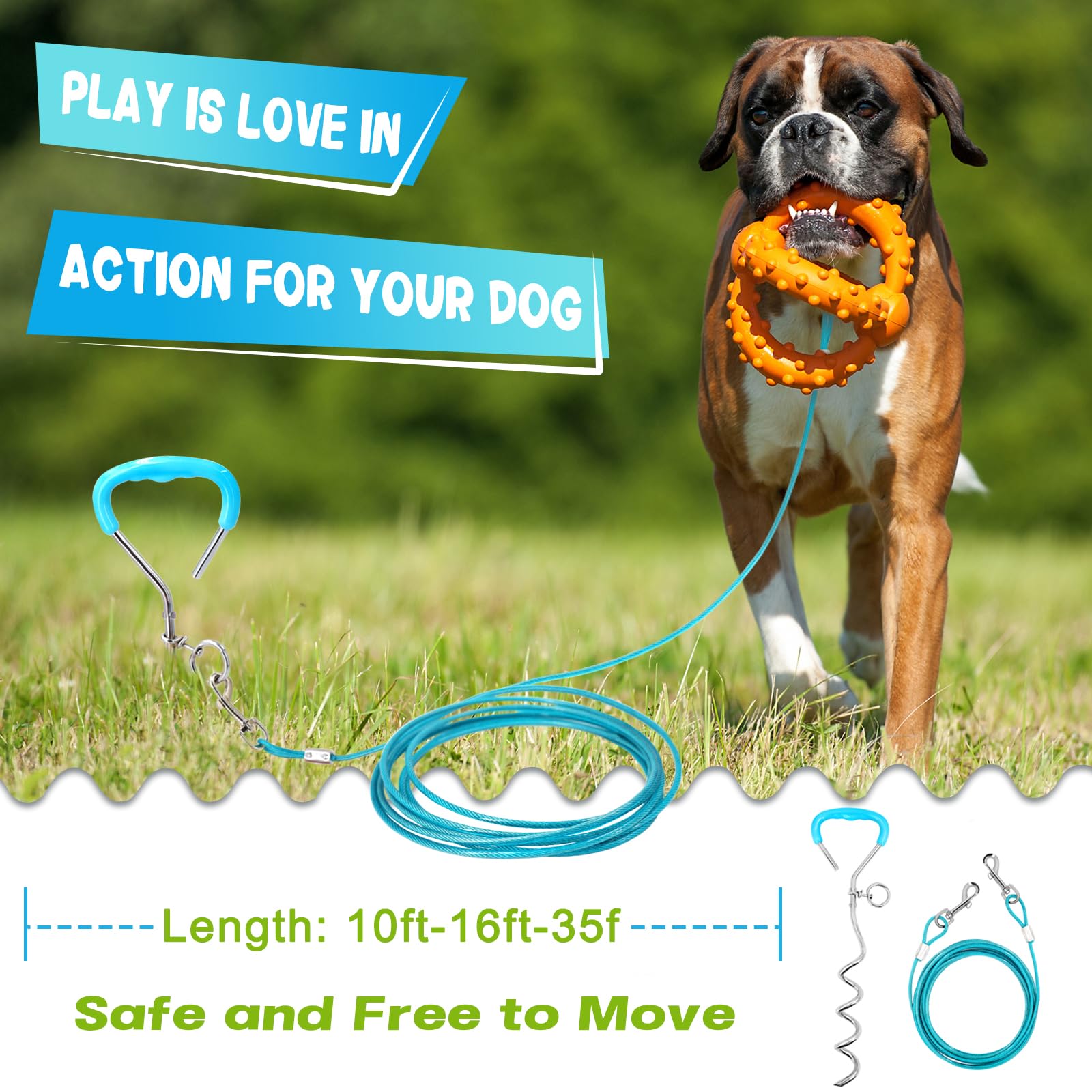 Supet dog tie out stainless steel stake provides strong ground anchoring