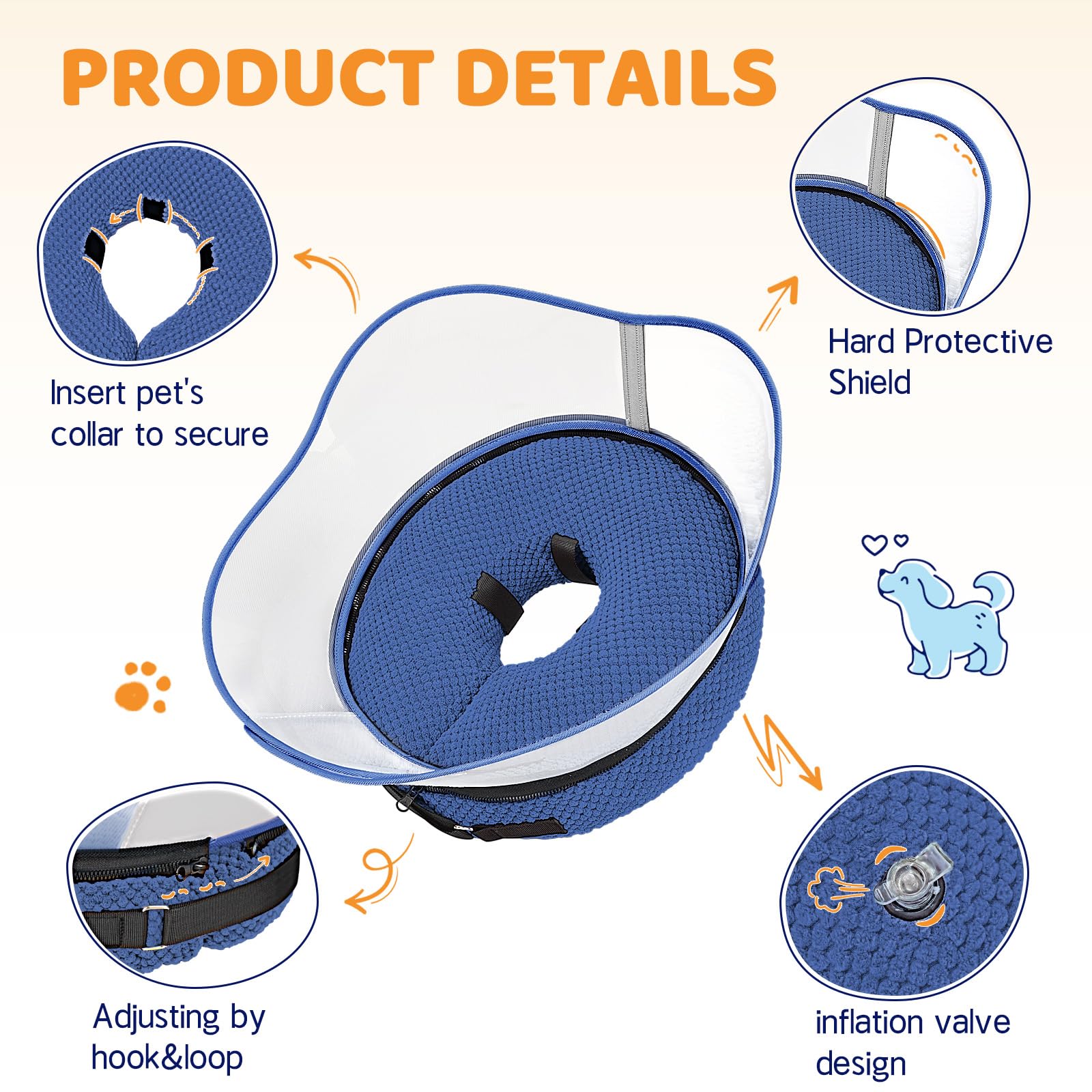 Supet donut collar breed considerations image highlights fit testing for long-nosed dogs.