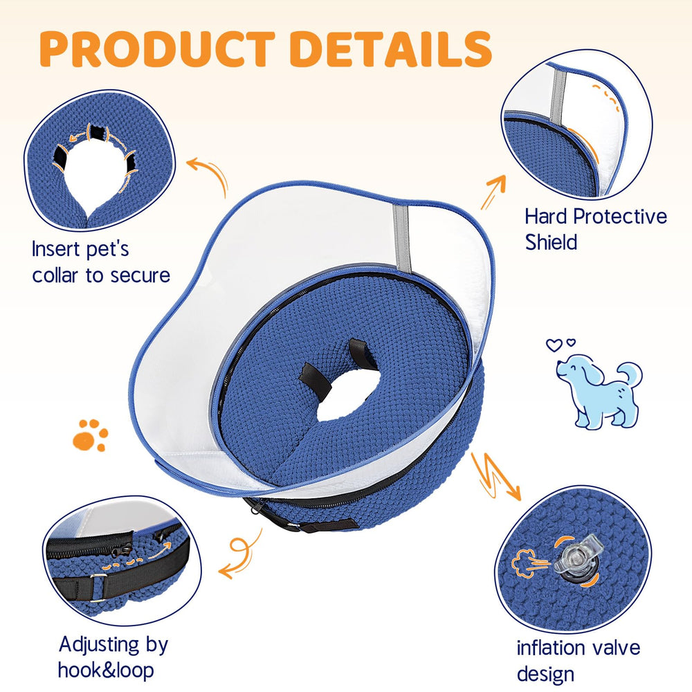 Supet donut collar breed considerations image highlights fit testing for long-nosed dogs.