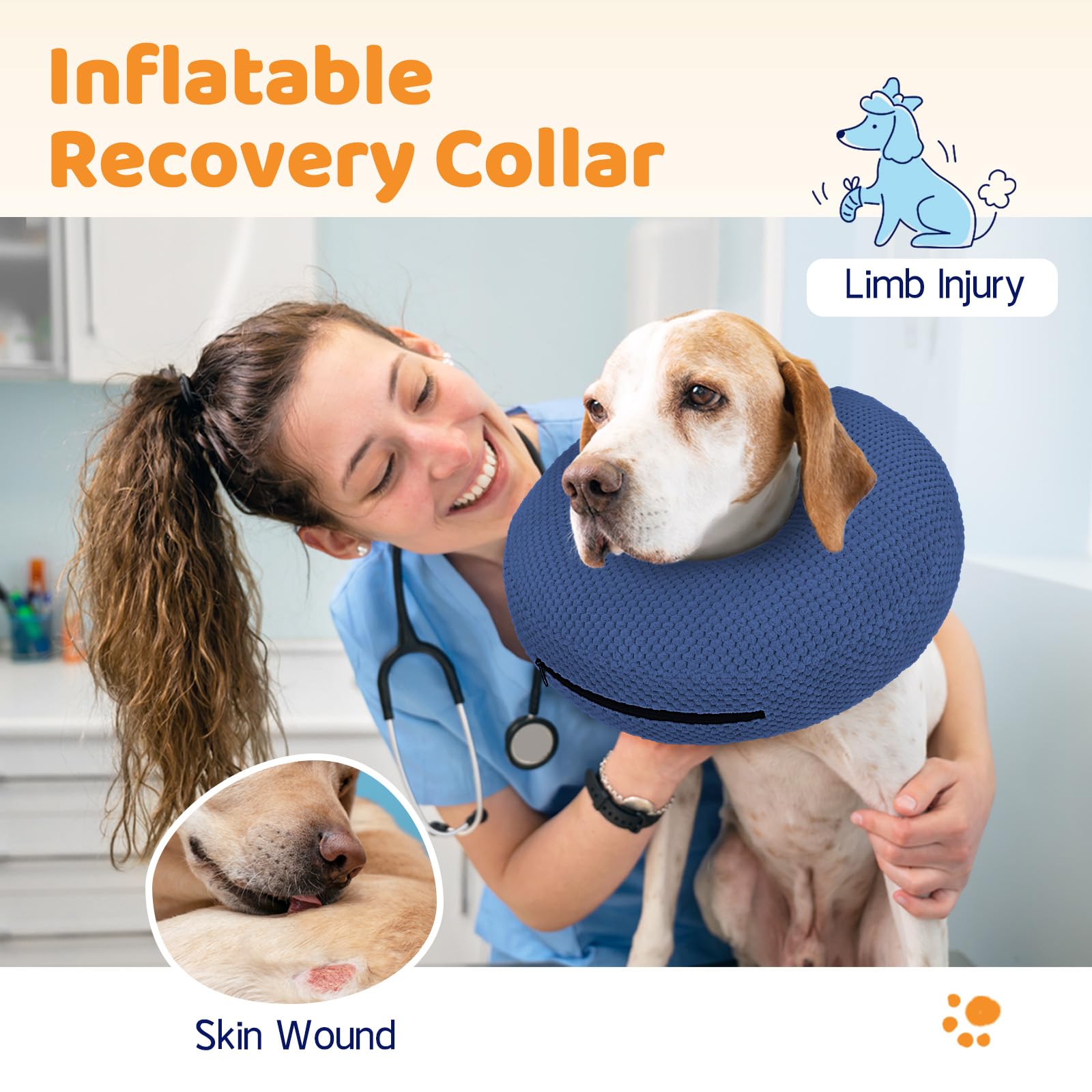 Supet donut collar with soft fabric provides gentle post-surgery support