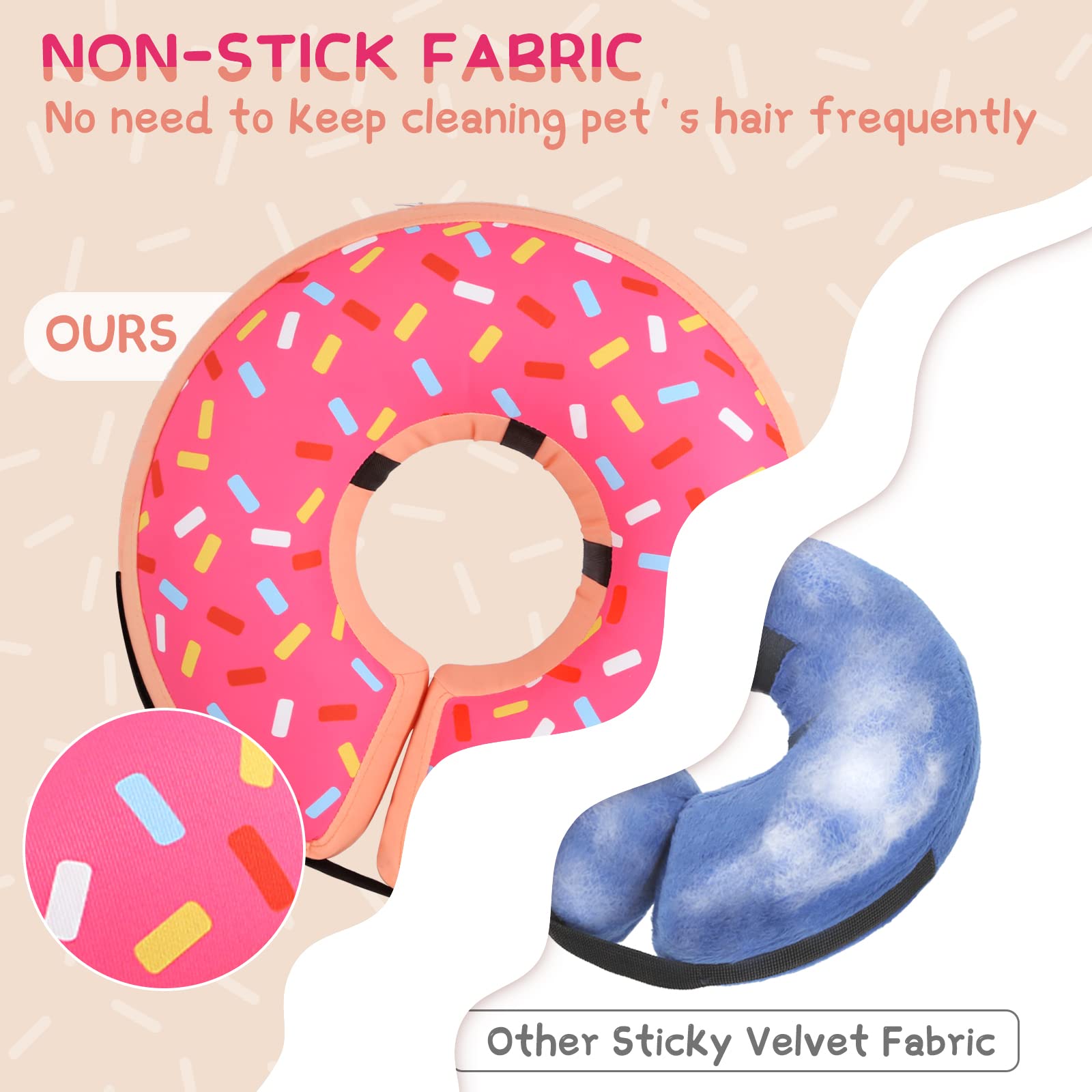 Supet inflatable dog cone collar adjustable fit uses inner straps for secure placement.