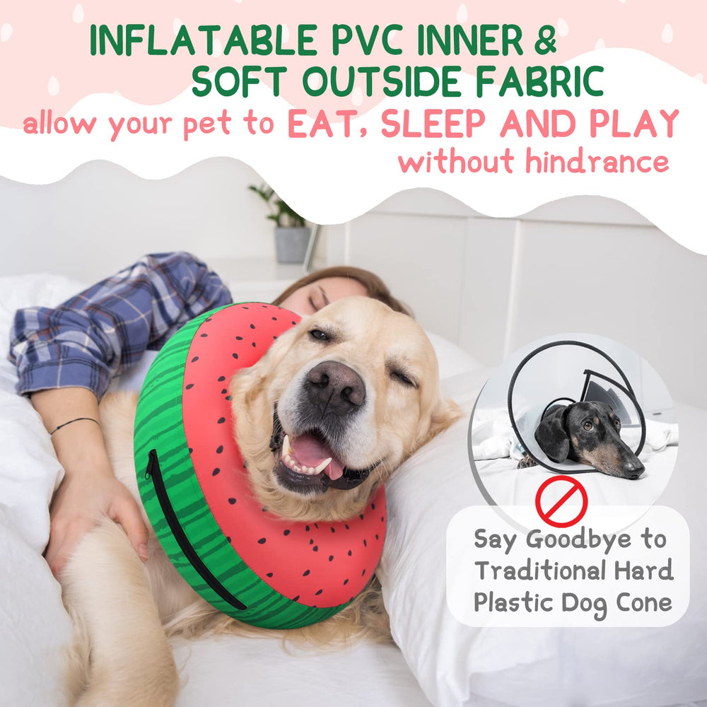 Supet inflatable dog cone collar with non-stick fabric for hair-free cleaning.