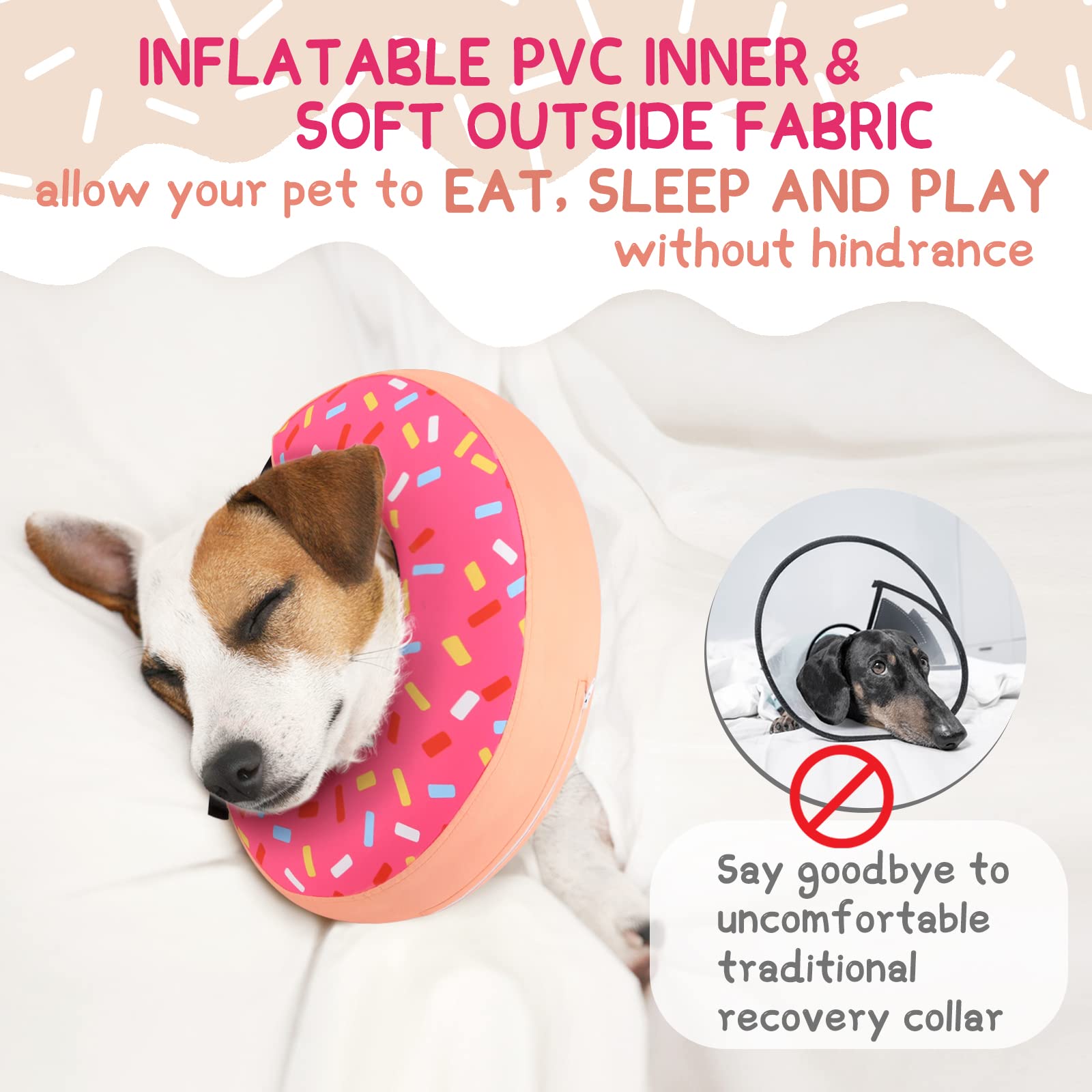 Supet inflatable dog cone collar visual comfort highlights unobstructed vision for your pet.