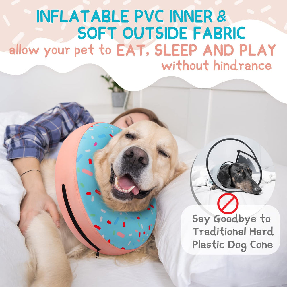 Supet inflatable dog cone collar on dog demonstrates lightweight, vision-friendly design