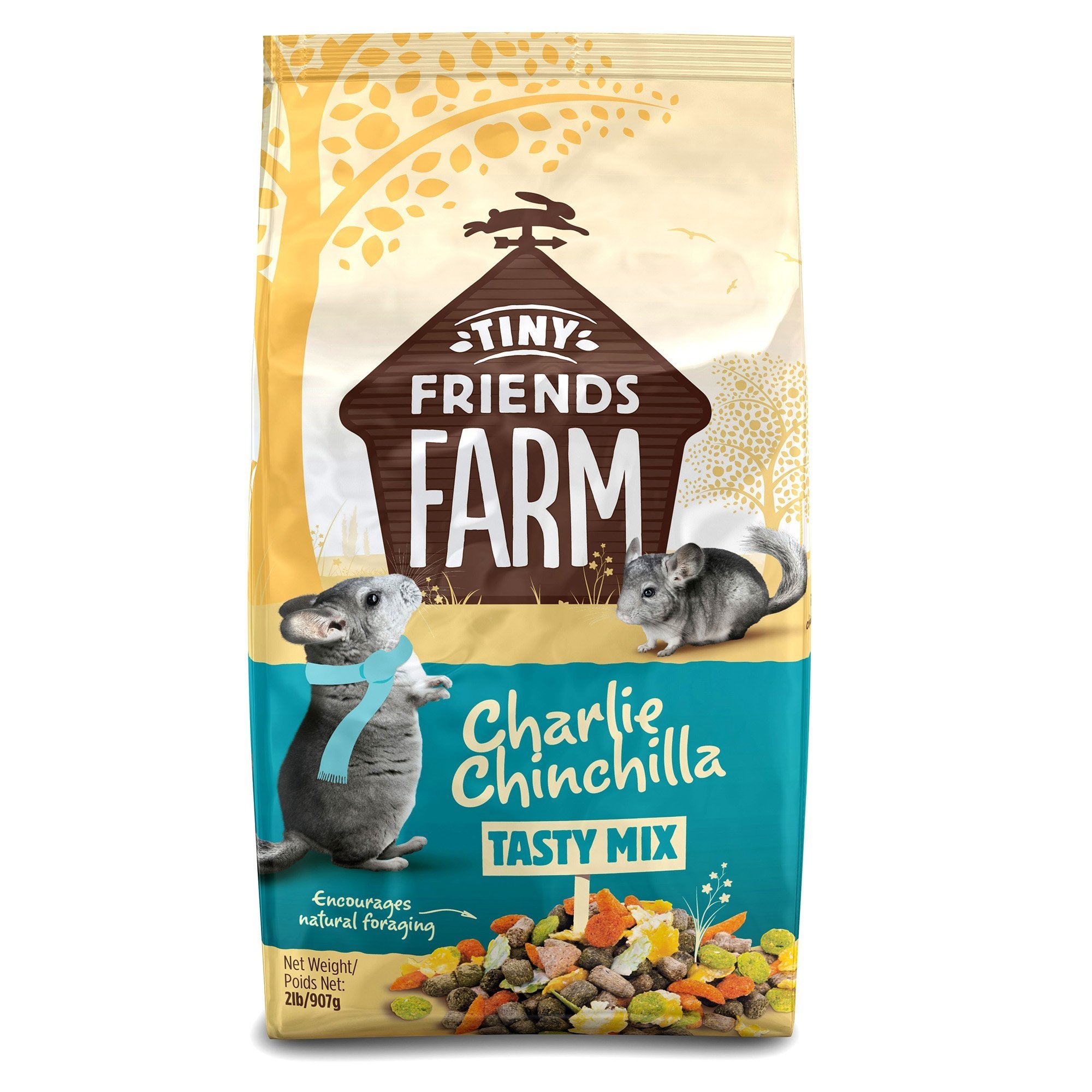 Supreme Petfoods Charlie Chinchilla Food 2lb bag highlights high-fiber, low-fat feeding.