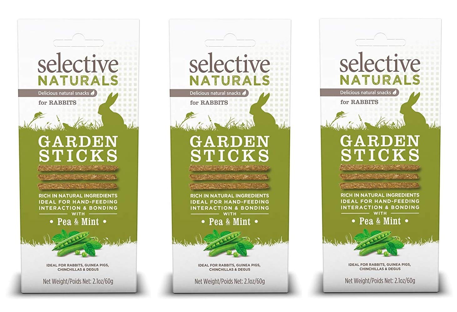 Supreme Petfoods Garden Sticks: bonding moment during hand-feeding with pea and mint for rabbits.