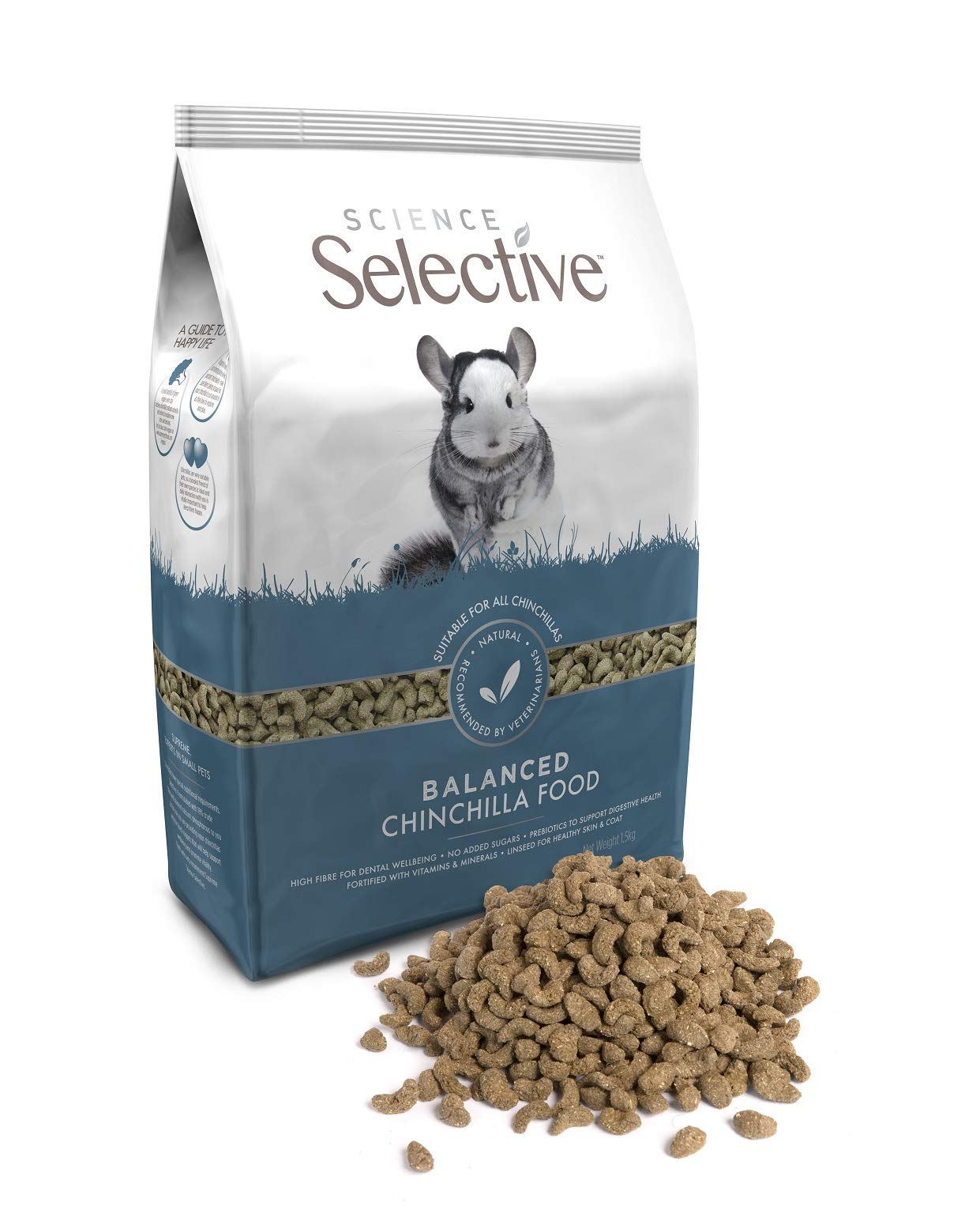 Supreme Petfoods Science Selective chinchilla 1.5kg bag front for convenient storage and feeding