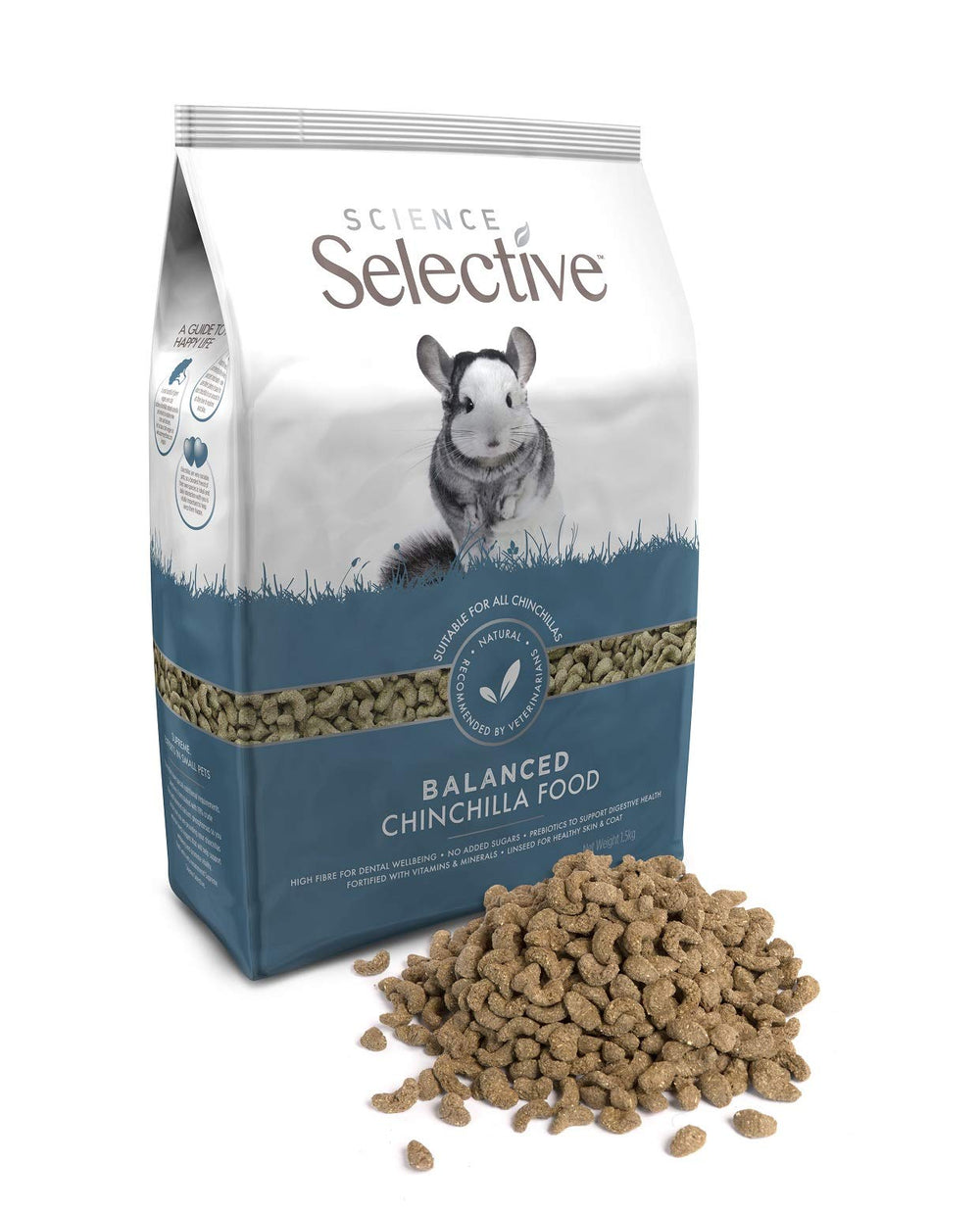 Supreme Petfoods Science Selective chinchilla 1.5kg bag front for convenient storage and feeding