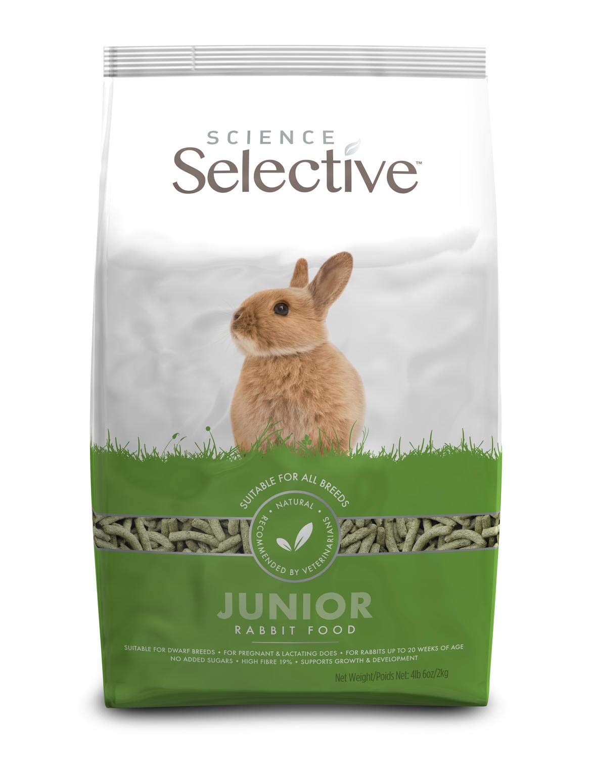 Supreme Petfoods SCIENCE Selective Junior Rabbit Food bag with recyclable packaging.