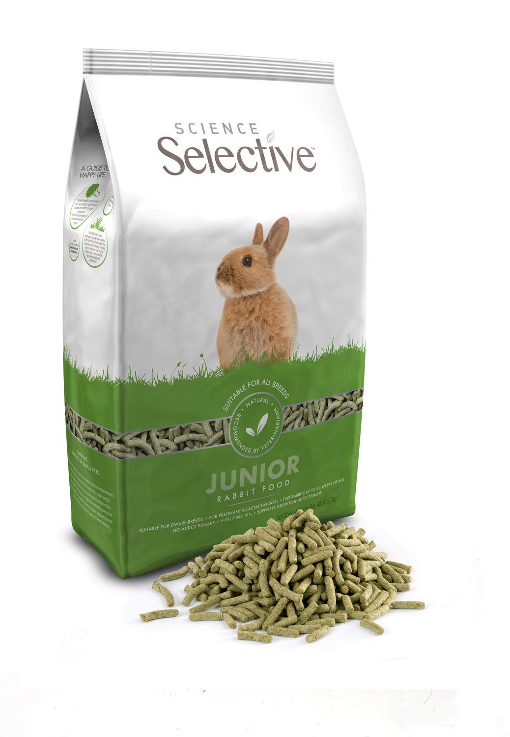 Supreme Petfoods SCIENCE Selective Junior Rabbit Food junior rabbit enjoying pellets.