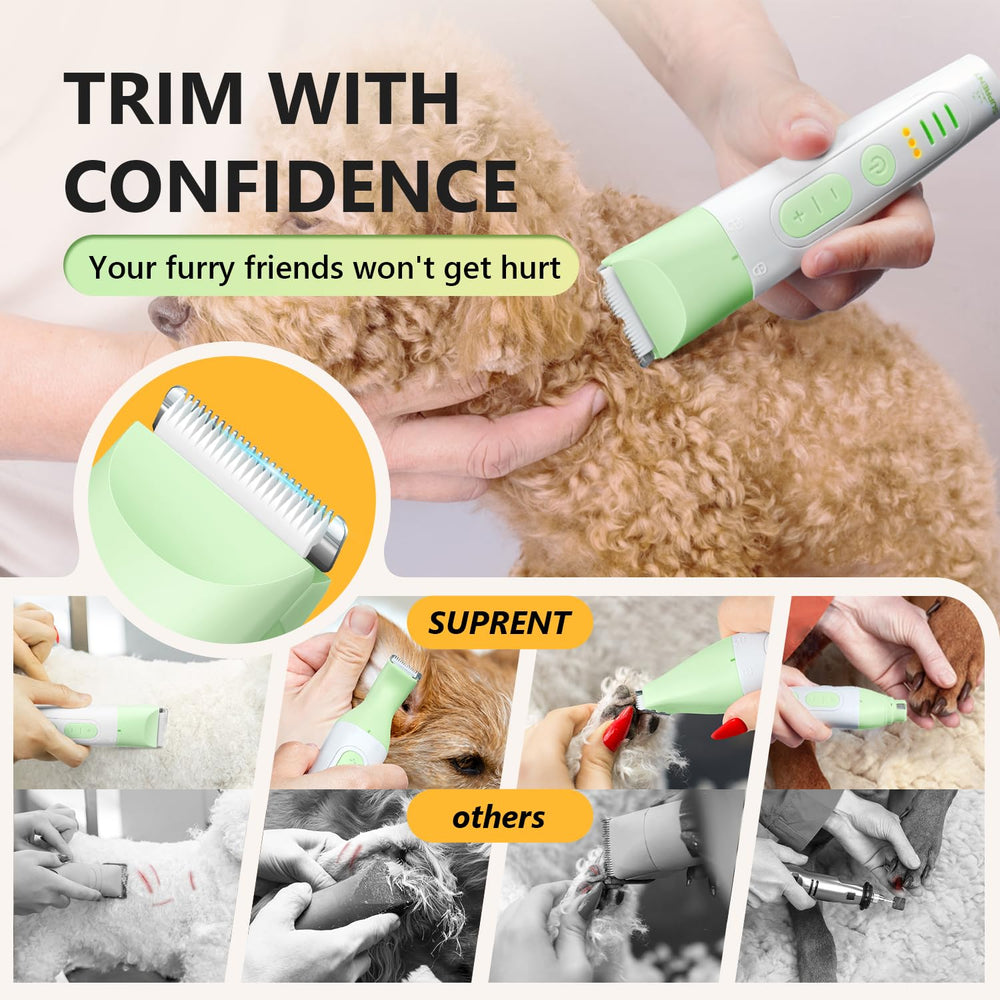 SUPRENT dog grooming kit attachments and guards for precise grooming results.