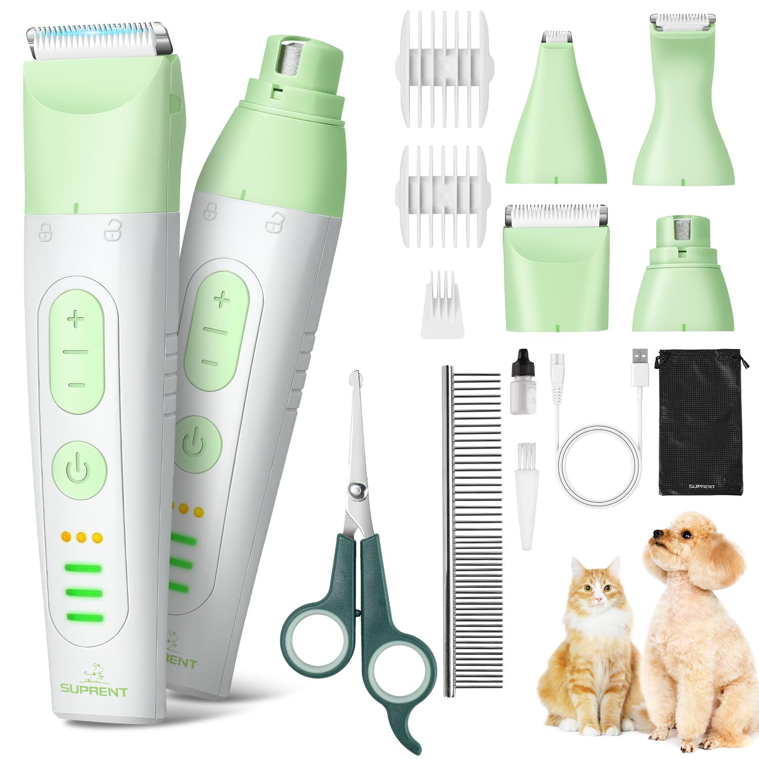 SUPRENT dog grooming kit full set with 14 tools for versatile pet grooming.