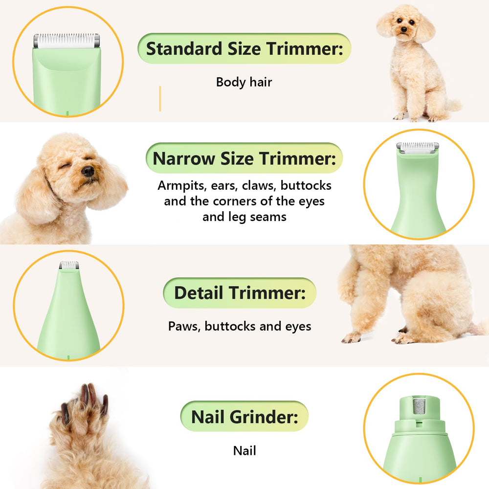 SUPRENT dog grooming kit quiet operation reduces pet stress.