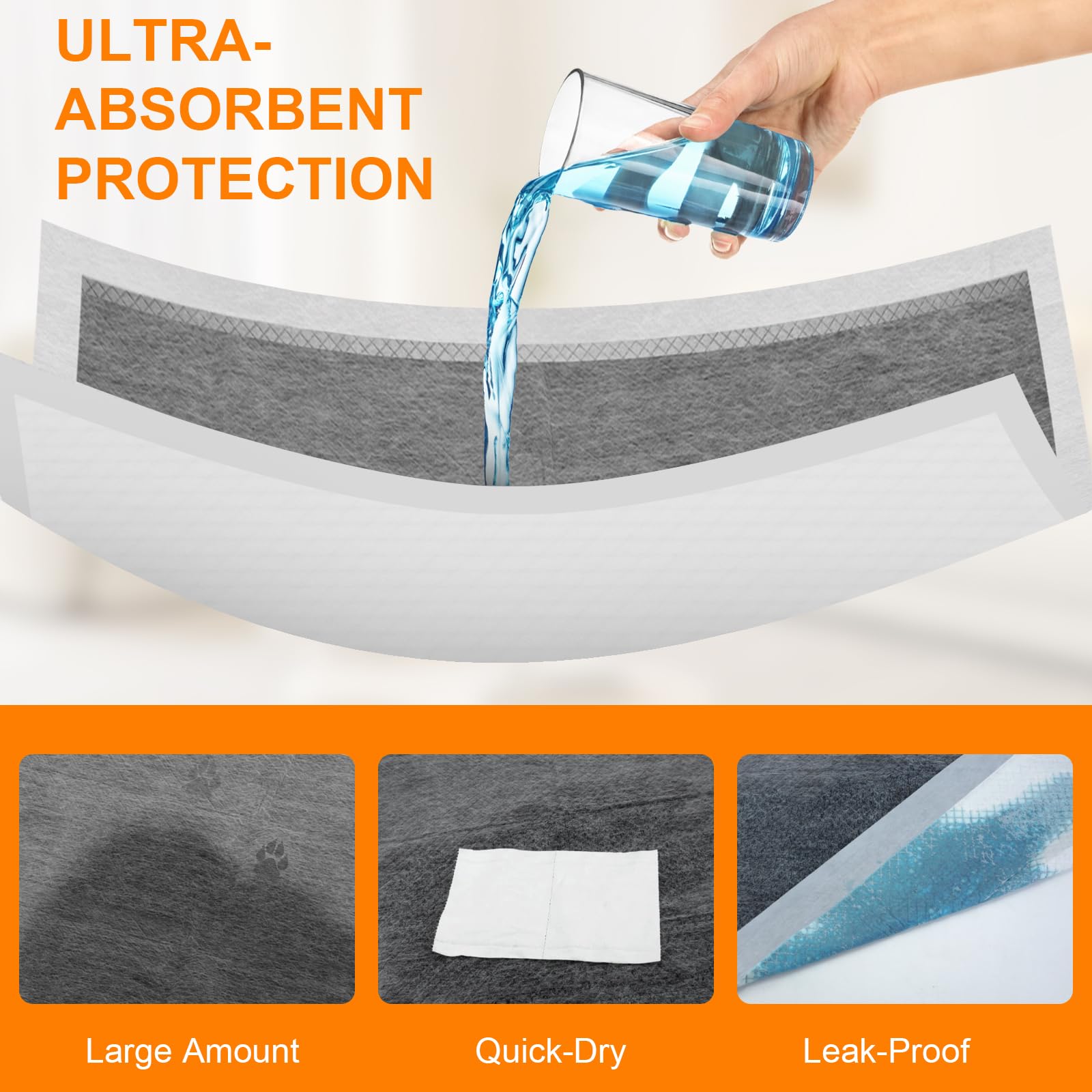Thick design of SUPRONLOVE Charcoal Puppy Pads emphasizing durability and absorption