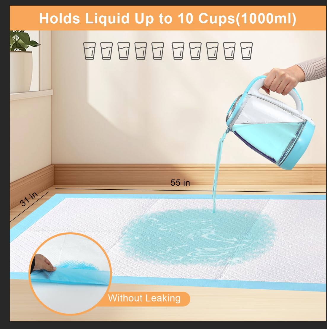 SUPRONLOVE pee pad with PE film backing prevents leaks and protects carpets.