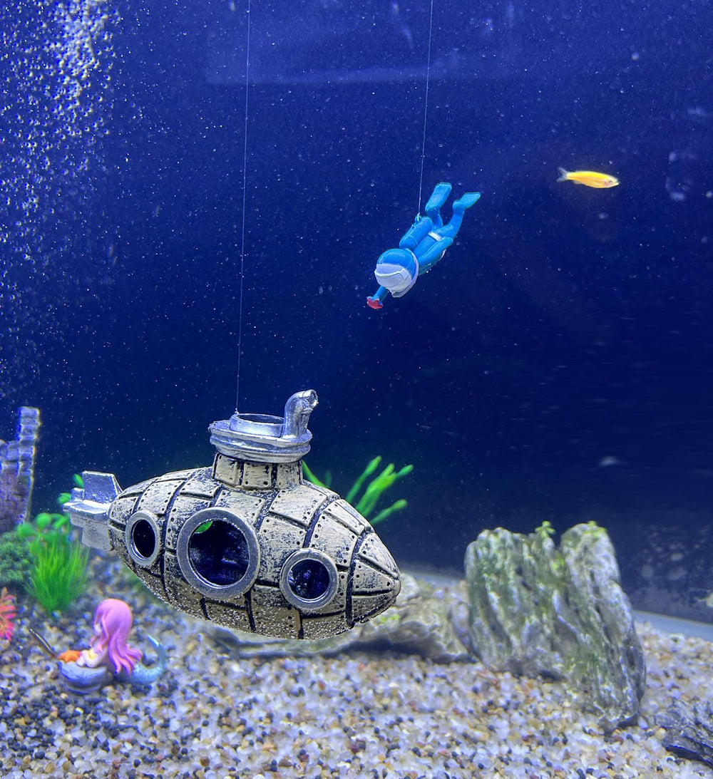 SUPTEC Easy-placement submarine ornament fits safely in most tanks.
