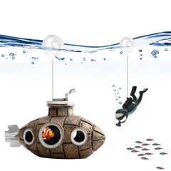 SUPTEC LittleCute diver with two float balls enhances tank whimsy and playfulness.