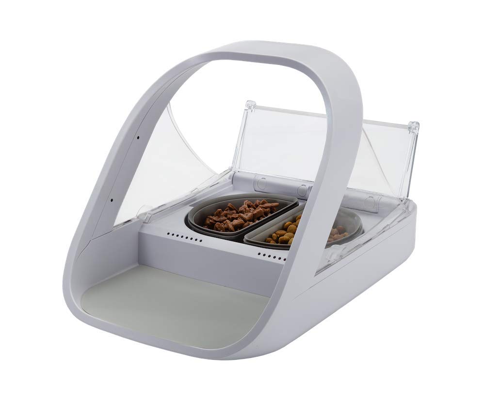 SureFeed Microchip Pet Feeder Connect hub-setup shows app pairing for precise portions.