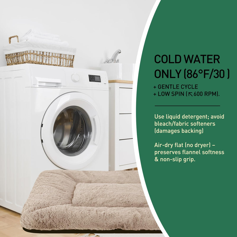 SUVAMJAM Washable Dog Crate Bed Mat cream rubber backing prevents slipping on wood floors.