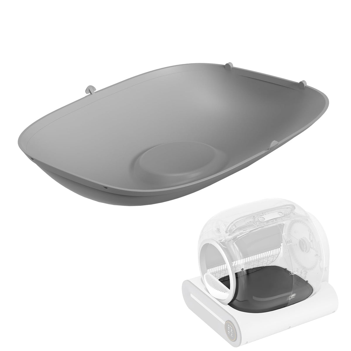 SUW silicone litter mat grey assembly guide demonstrates quick setup for compatible automatic litter boxes.