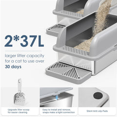 Suzzipaws anti-leak seal stainless steel litter box shows secure leak prevention.