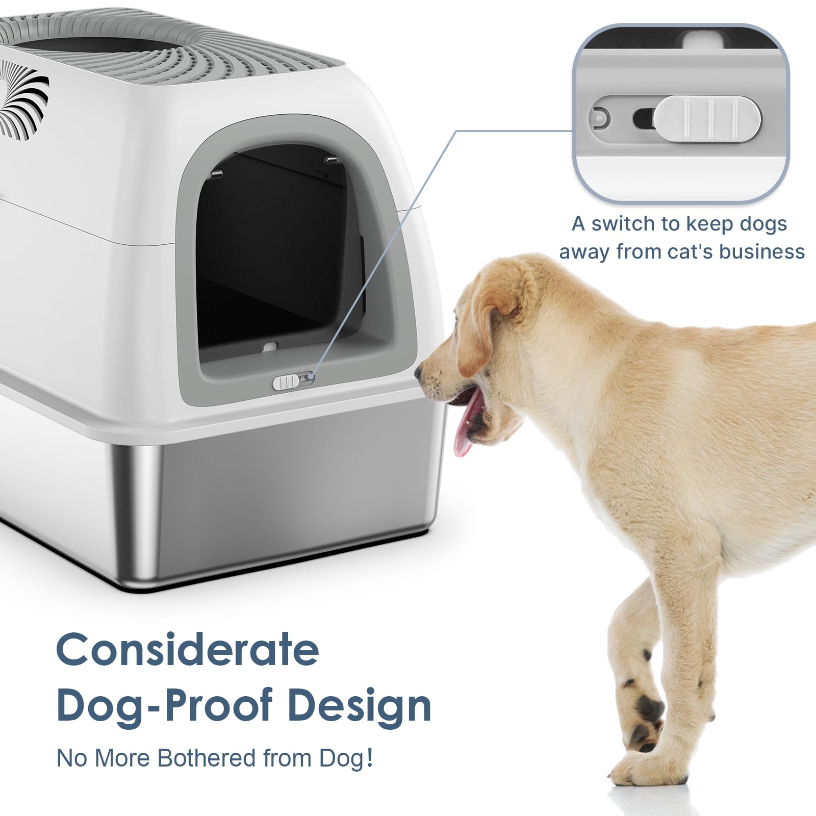 Suzzipaws dog-proof front lock panel demonstrating secure access and dog deterrence.