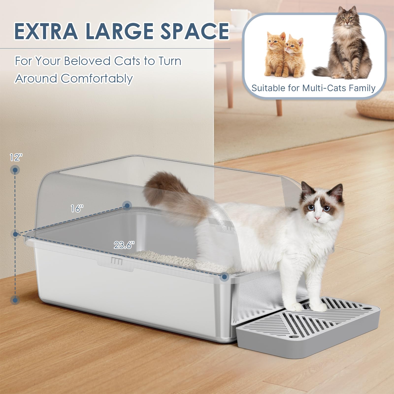 Suzzipaws odor-resistant stainless steel litter box surface is easy to wipe.