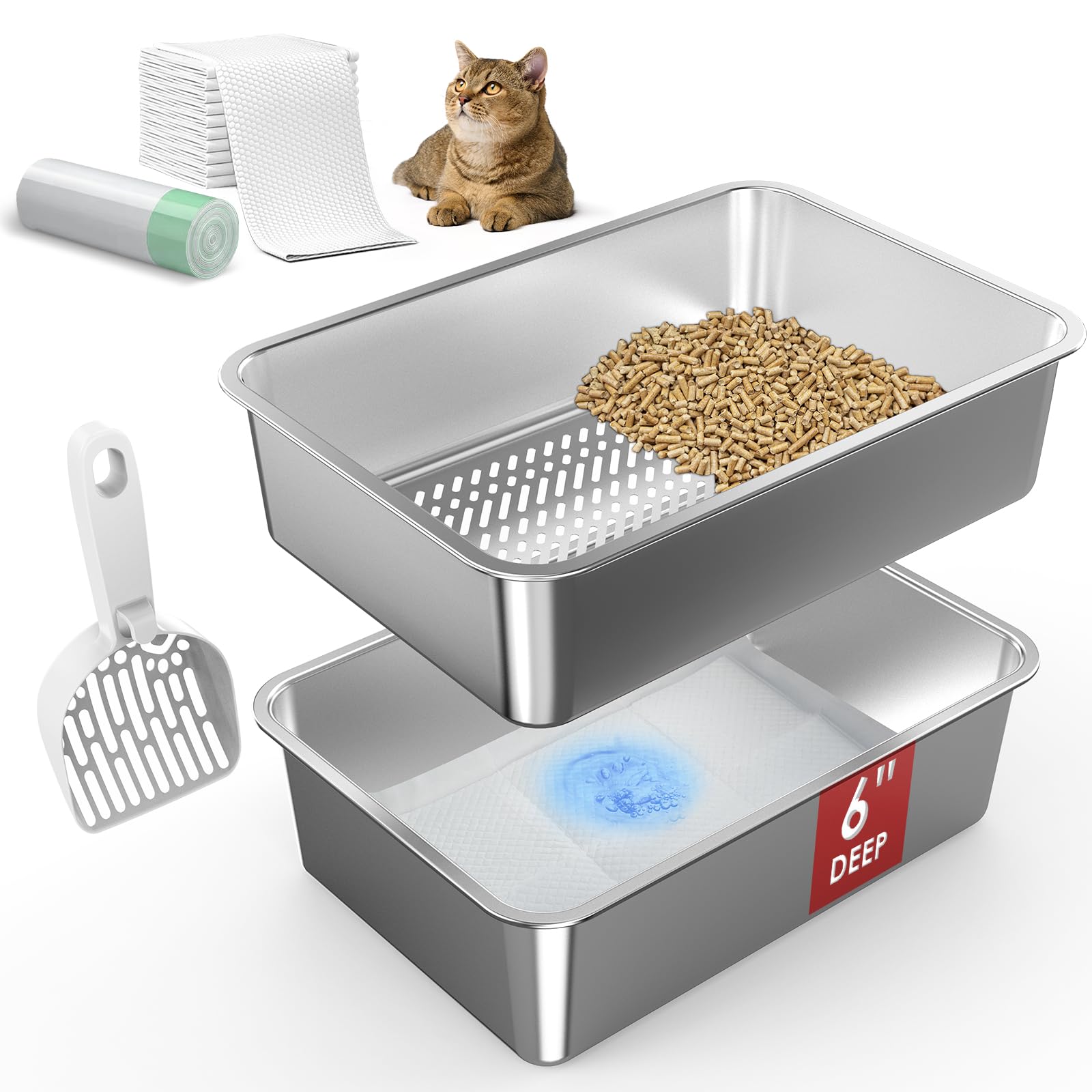 Suzzipaws stainless steel litter box open-top view for easy access and durability