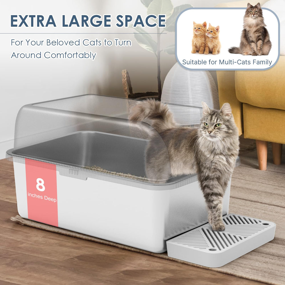 Suzzipaws stainless steel box shows odor control and easy wipe-down surfaces.