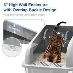 Suzzipaws XL litter box with high walls offers space for big cats to move.