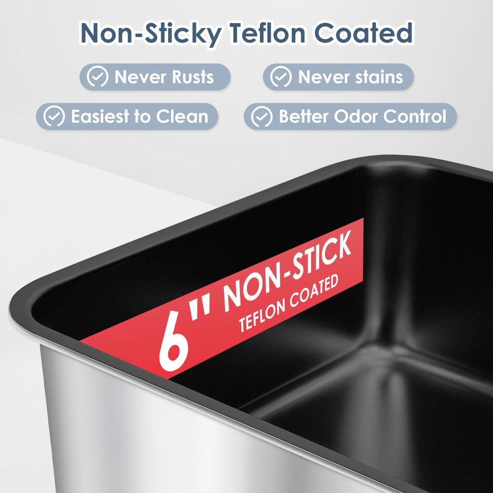 Suzzipaws XL stainless steel litter box measures 23.6 by 16 inches for big cats