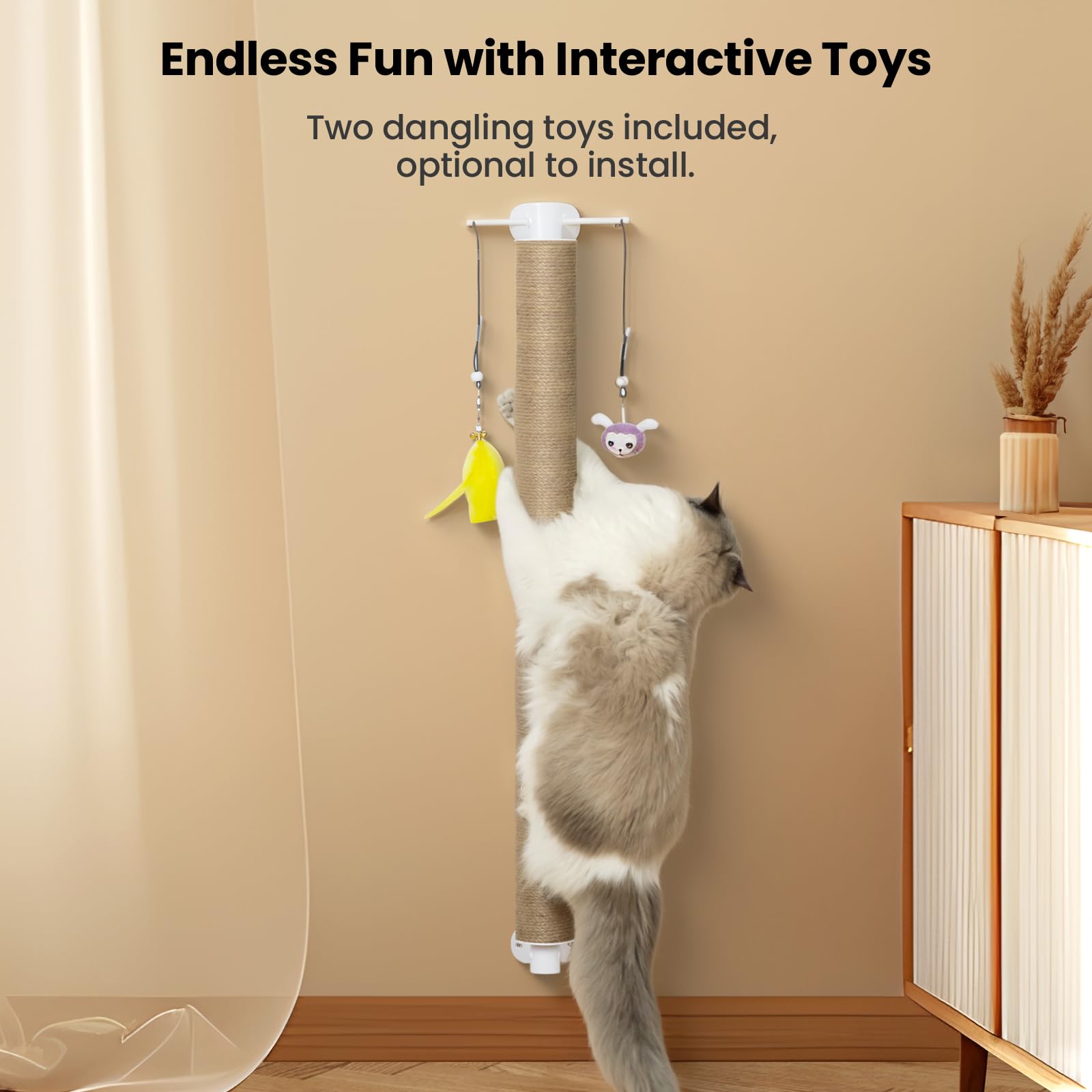 SVD.PET cat with dangling toys on post for interactive play and stress relief.
