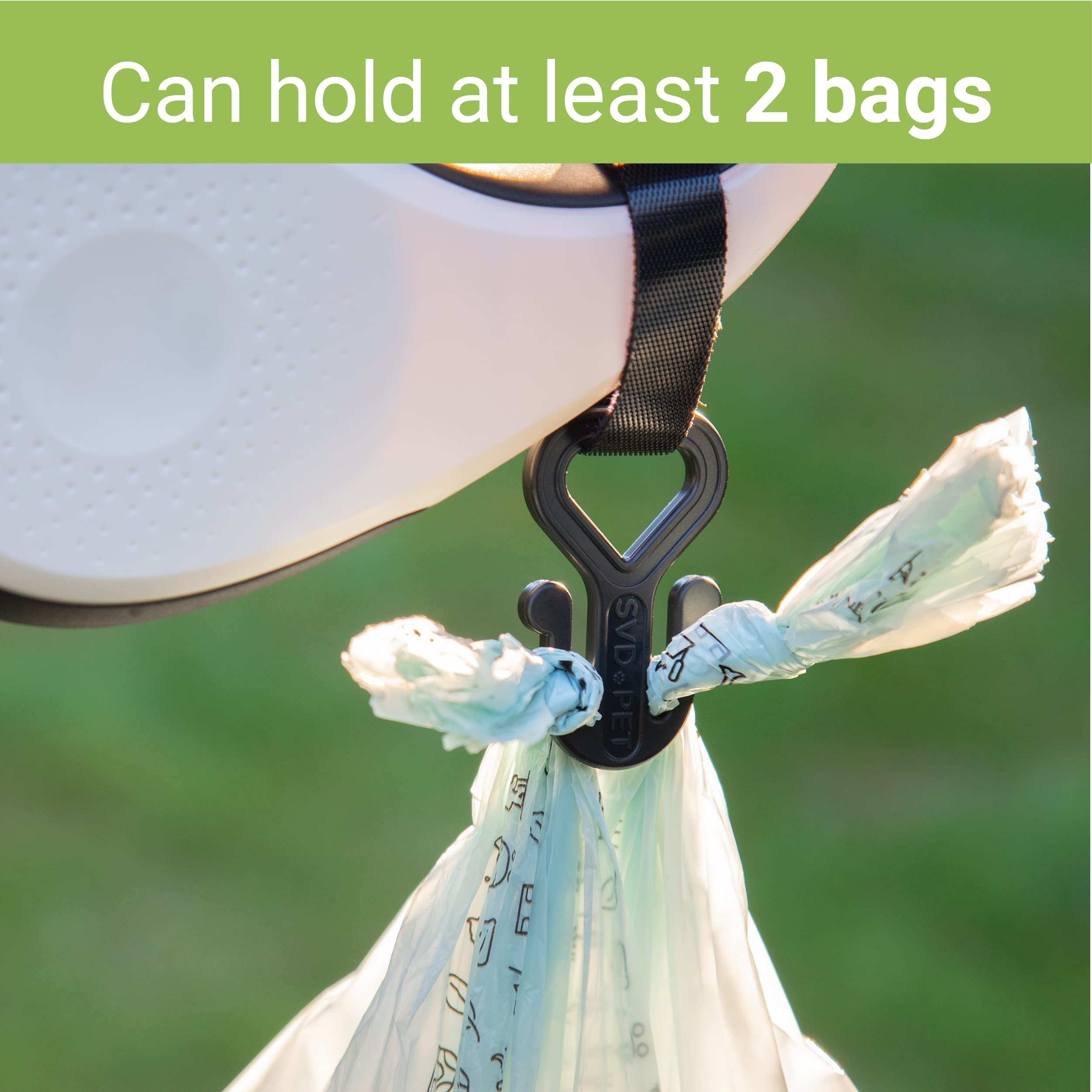 SVD.PET dog poop bag holder black secure Velcro strap for versatile bags.