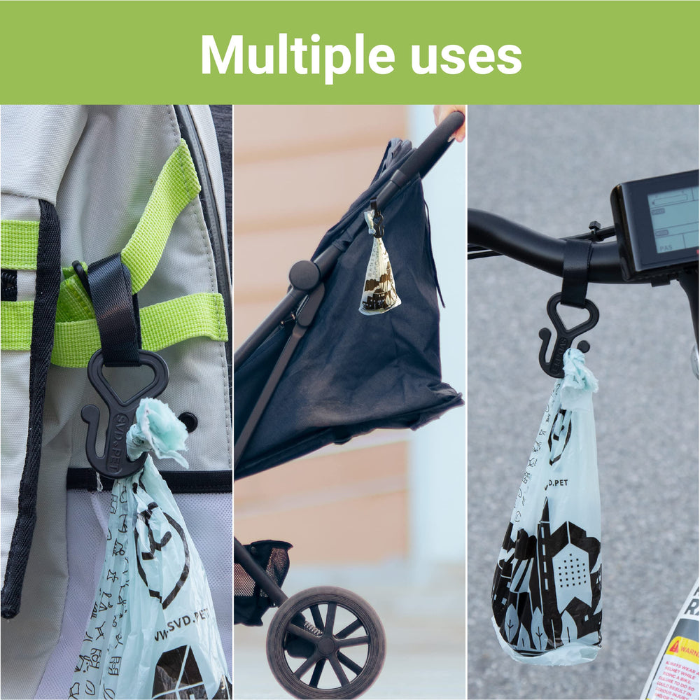 SVD.PET dog poop bag holder attached to backpack during on the go errands