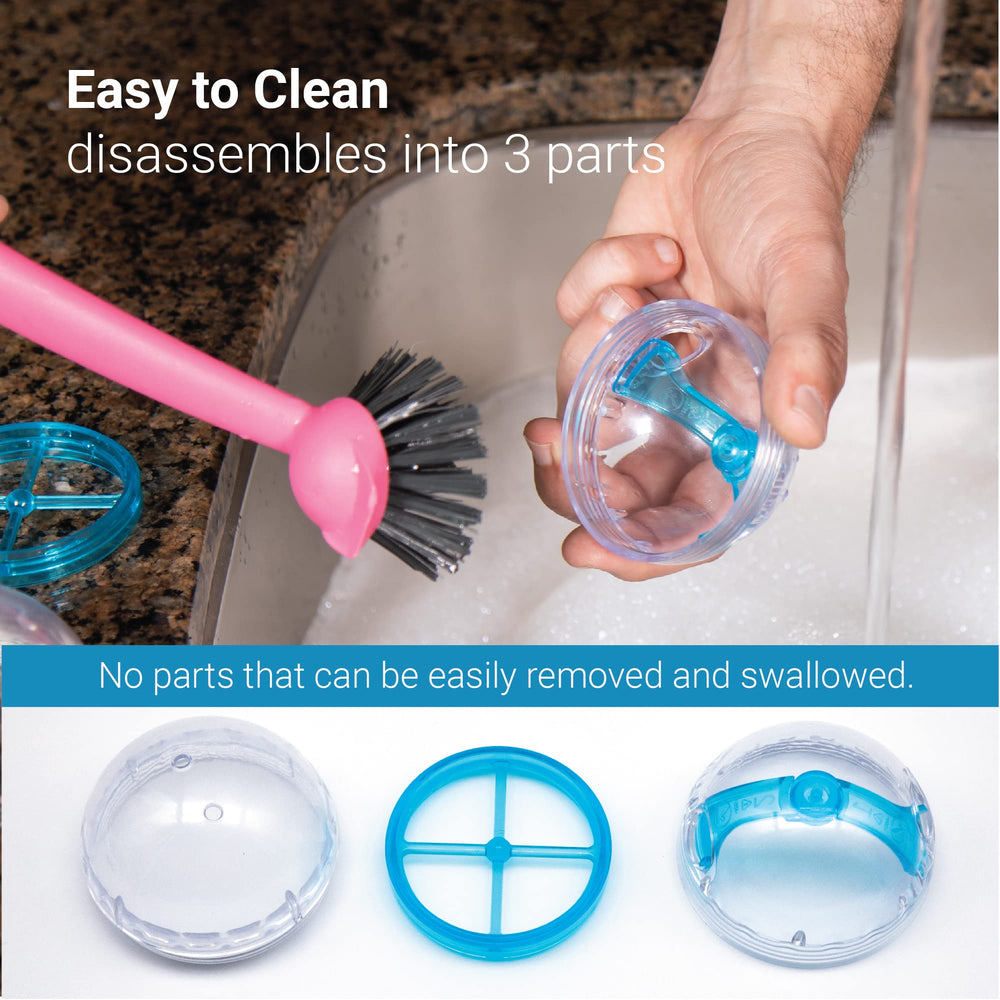 SVD.PET dog treat ball blue close-up emphasizes durable construction.