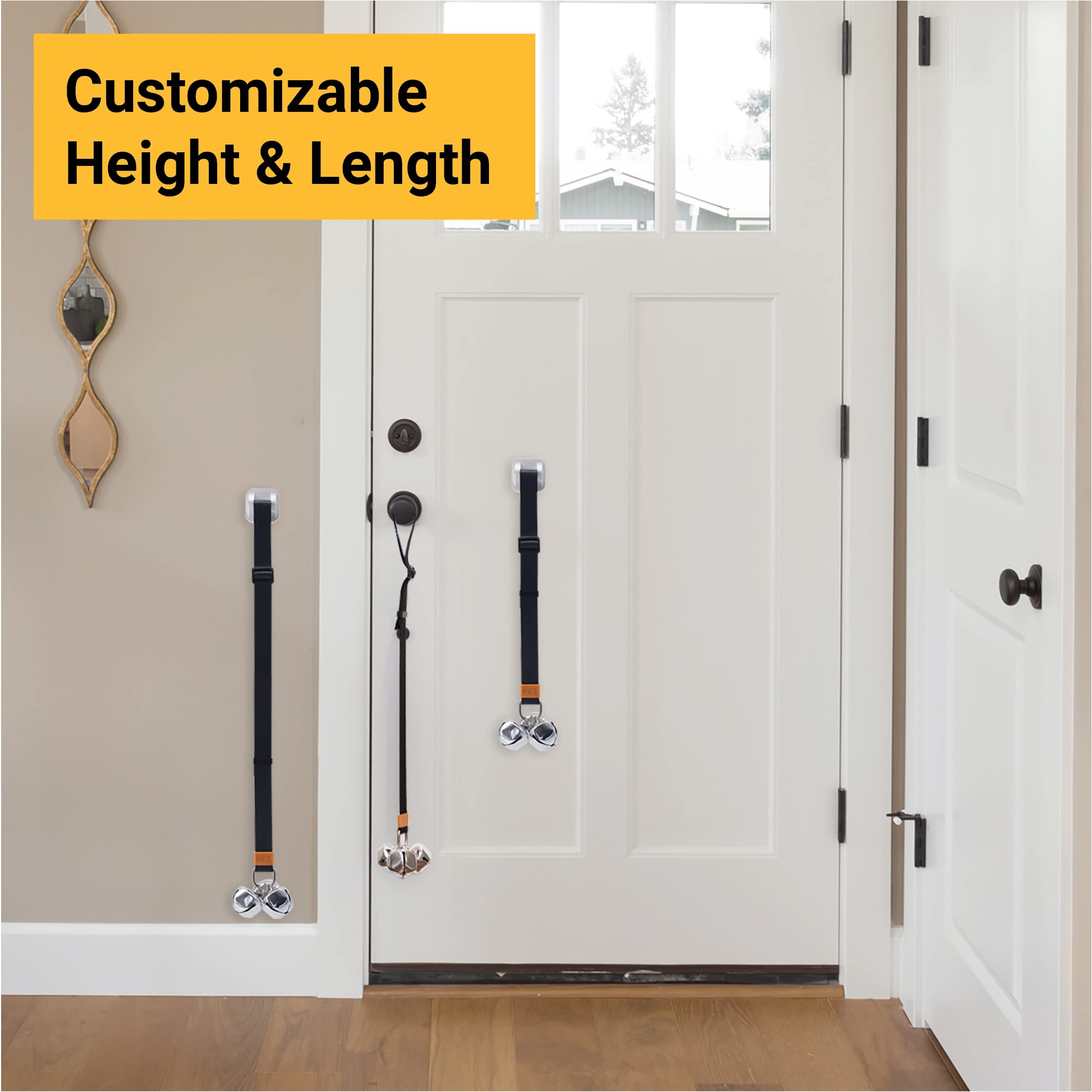 SVD.PET puppy bell wall-mount option shows flexible placement away from doors.