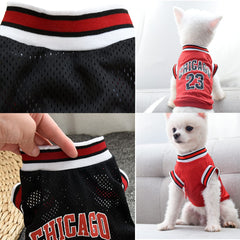 SVVOOD dog basketball jersey close-up texture, soft cotton feel for gentle comfort.