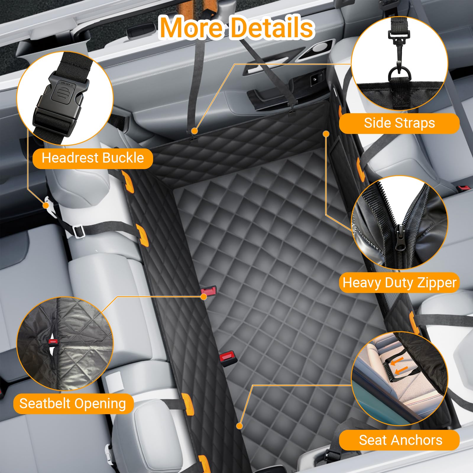 SW PRODUCTS anti-slip backing and seat anchors keep the cover in place.