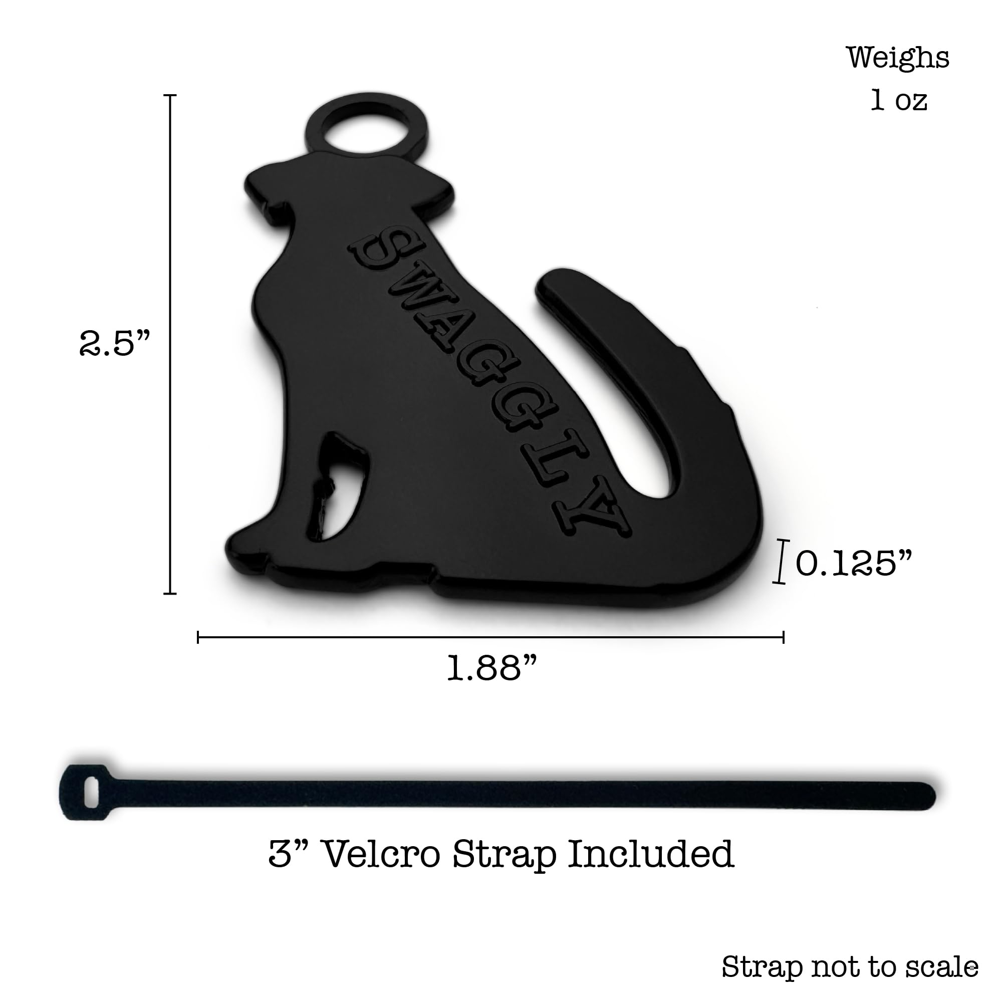 Swaggly poop bag holder showing Velcro strap attachment for hands-free walks.