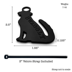Swaggly poop bag holder showing Velcro strap attachment for hands-free walks.