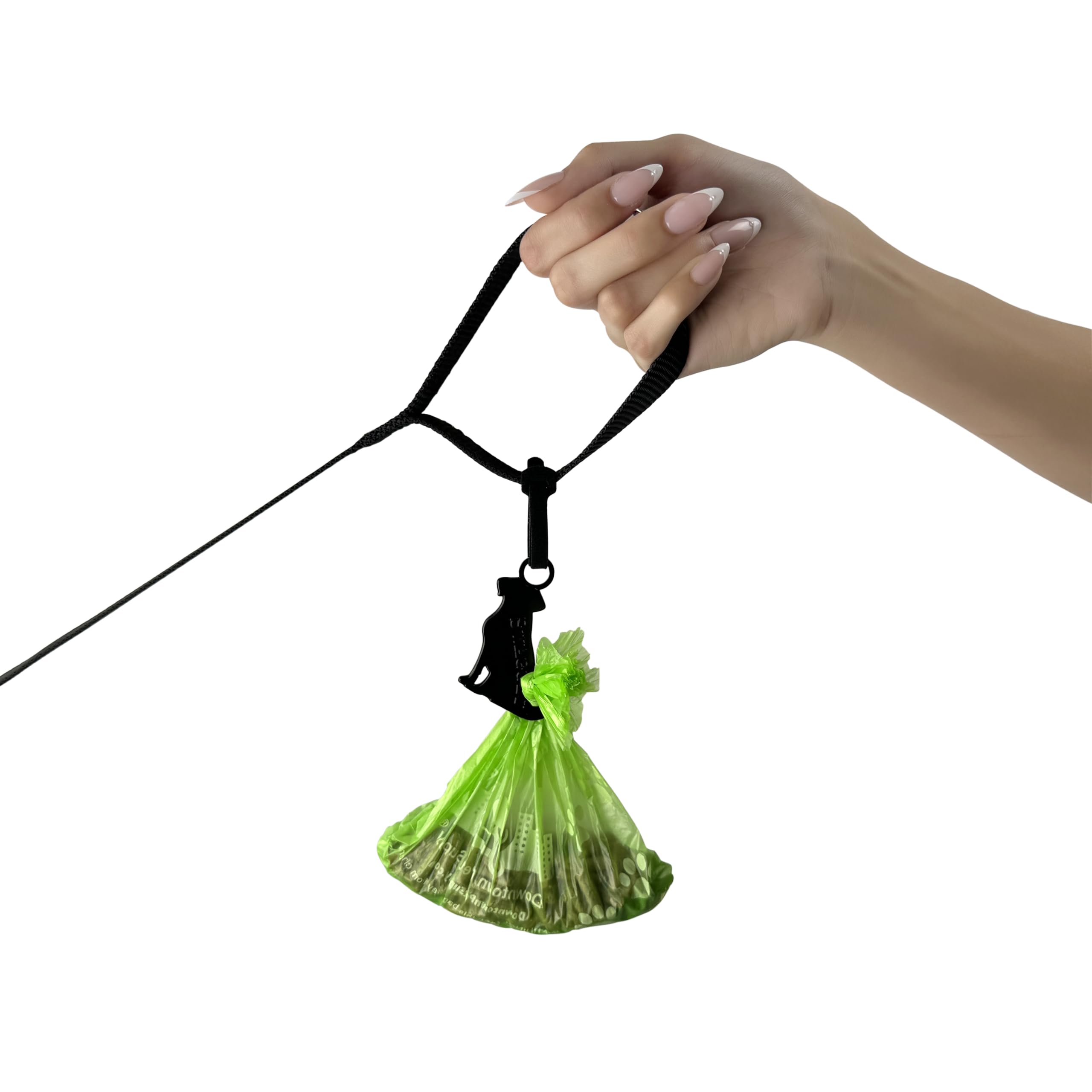 Swaggly poop bag holder with quiet no-bounce design for stable bags.