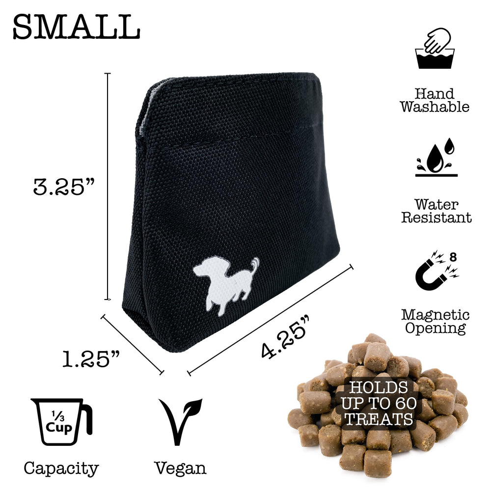 Swaggly small dog treat pouch clipped to leash for quick rewards during training