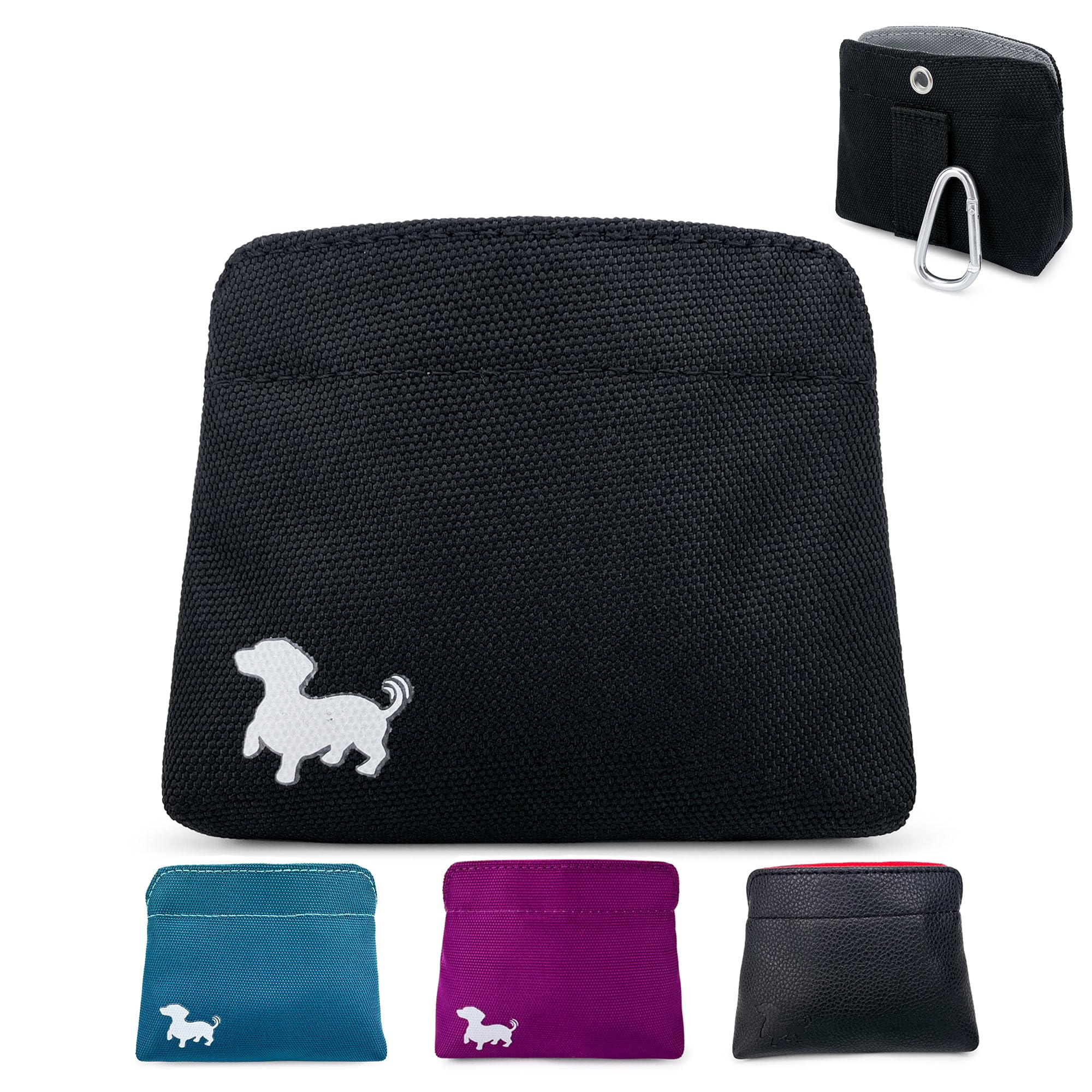 Swaggly small dog treat pouch clipped to waistband for mess-free walking