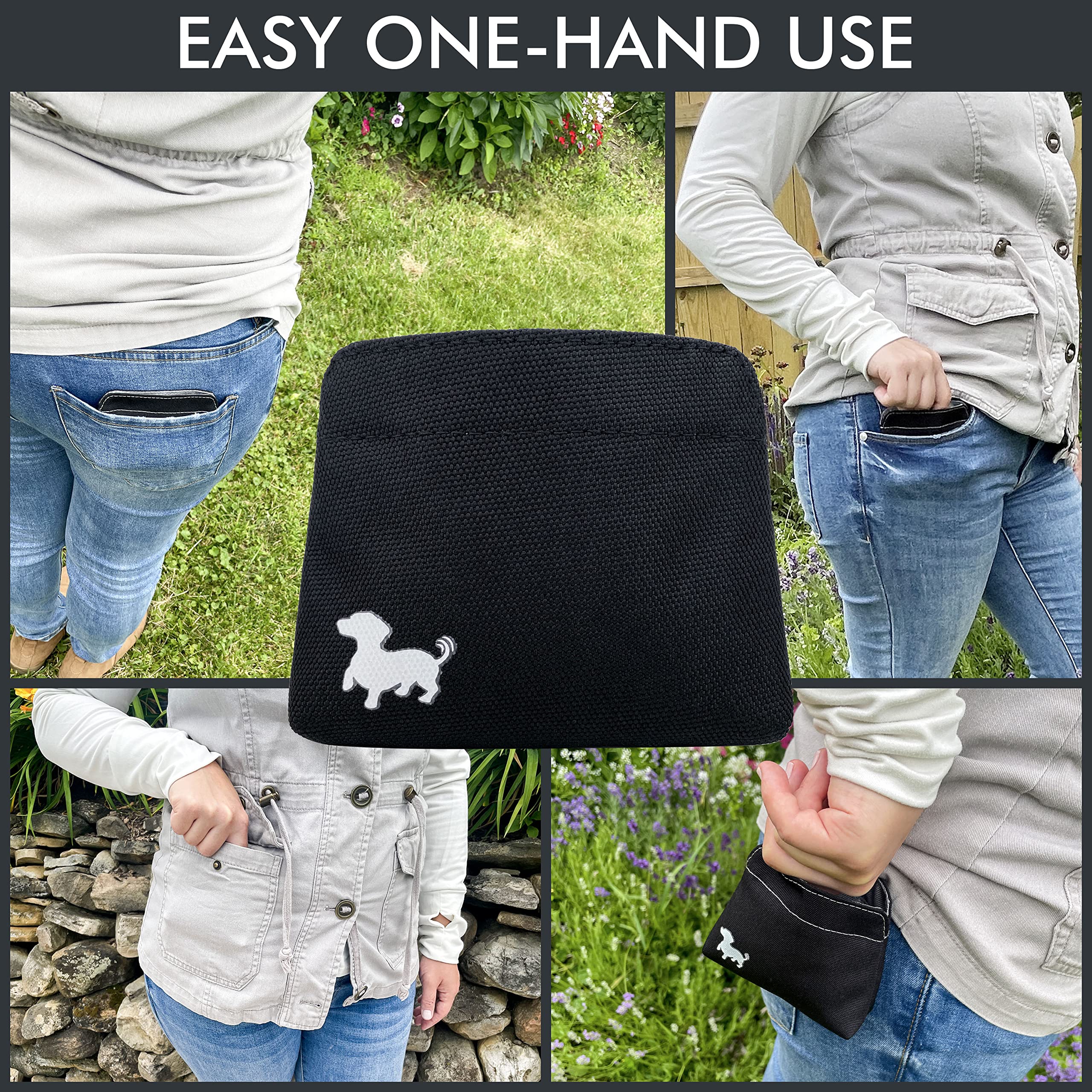 Swaggly small dog treat pouch made of durable vegan fabric that wipes clean easily