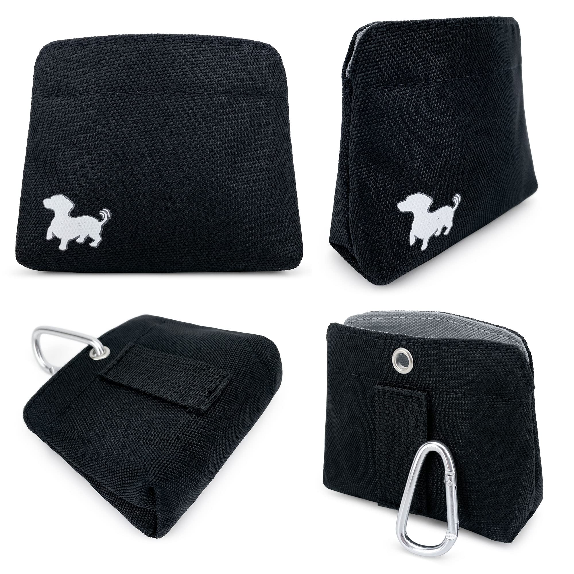 Swaggly small dog treat pouch tucked in pocket for discreet treats on the go
