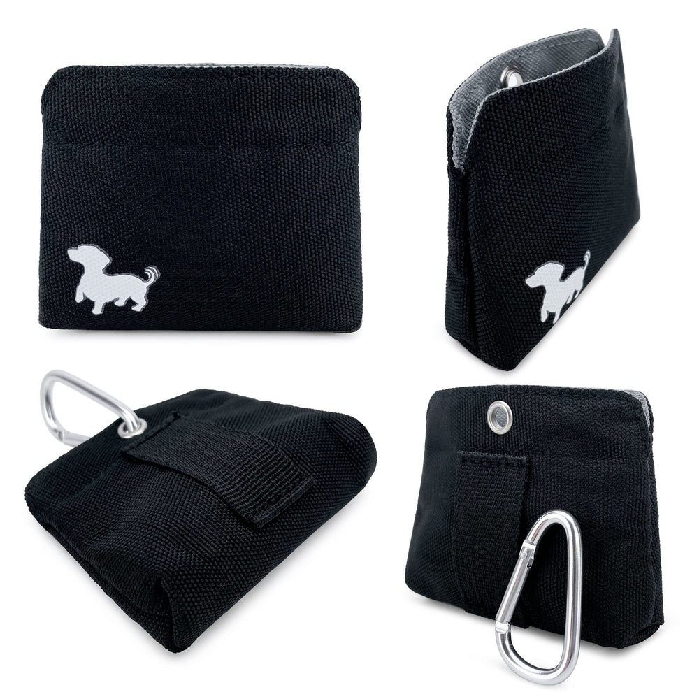 Swaggly treat pouch attached to leash for mess-free walks and quick rewards.