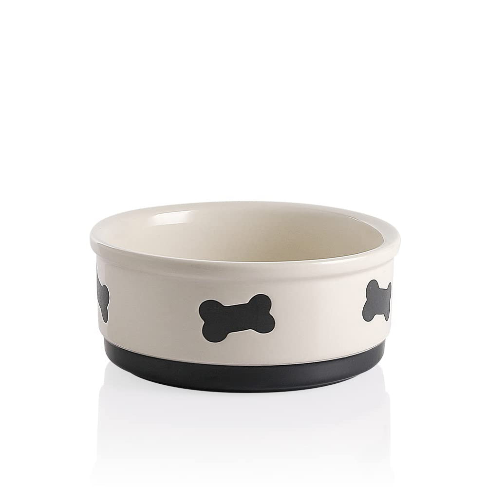 Sweejar bone-pattern ceramic dog bowl with a stable base for mess-free meals.