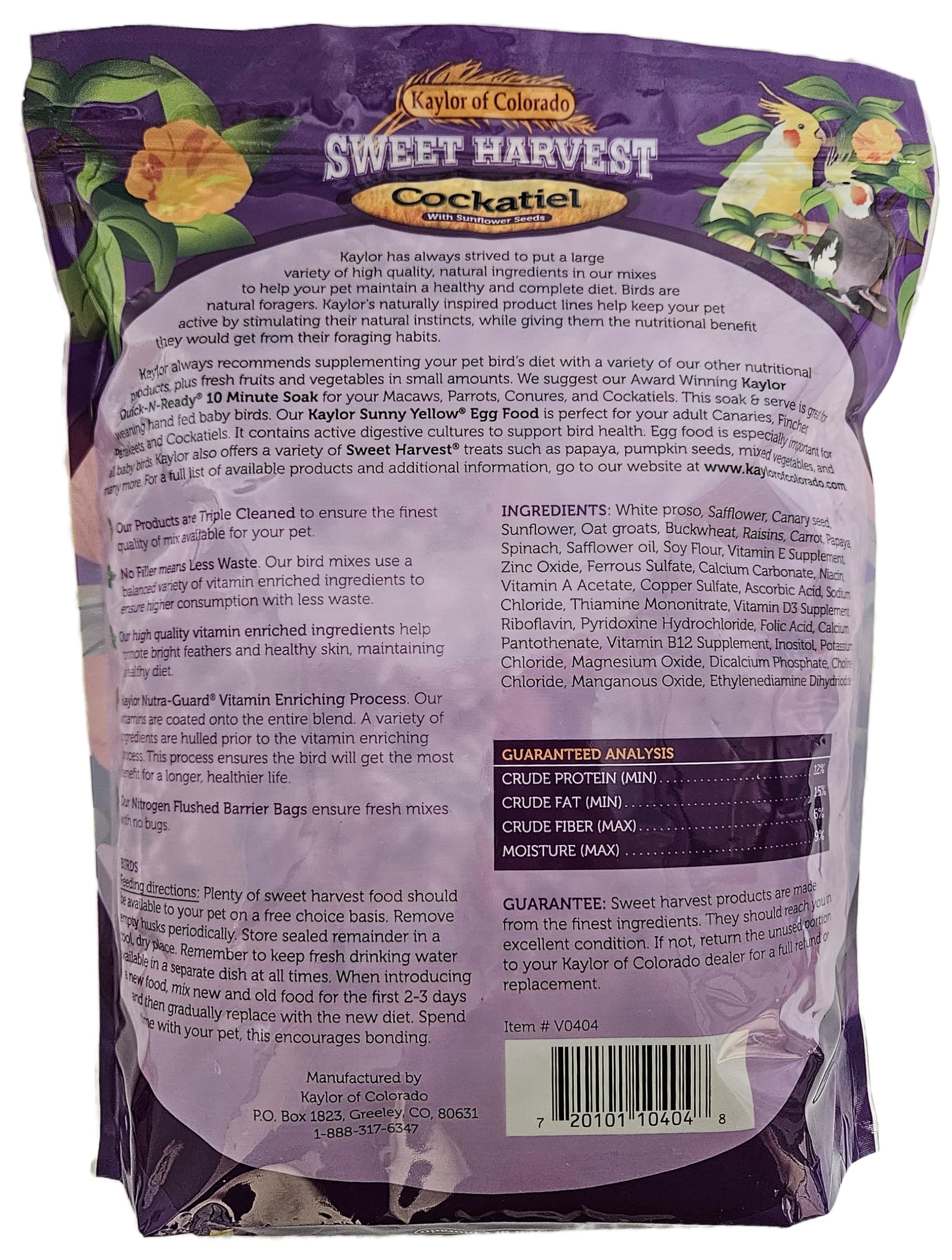 Sweet Harvest cockatiel seed mix closeup shows vibrant seeds for energy and variety.