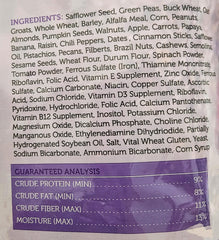 Sweet Harvest Macaw ingredients variety highlights natural, vitamin-rich mix for energy.