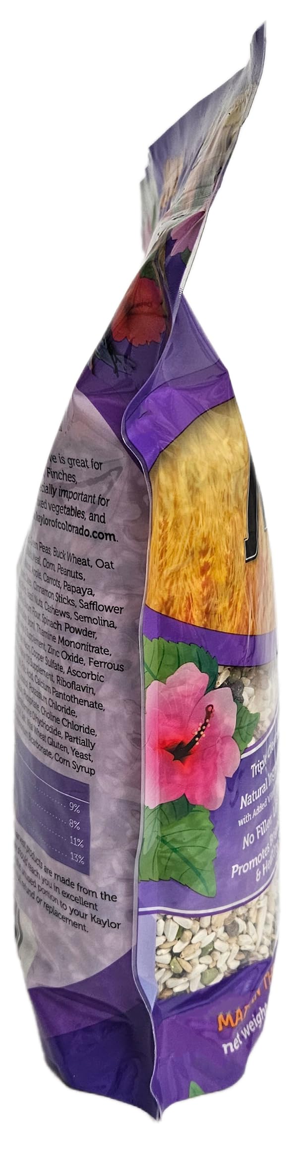 Sweet Harvest Macaw packaging sealed communicates freshness and triple-cleaned quality.